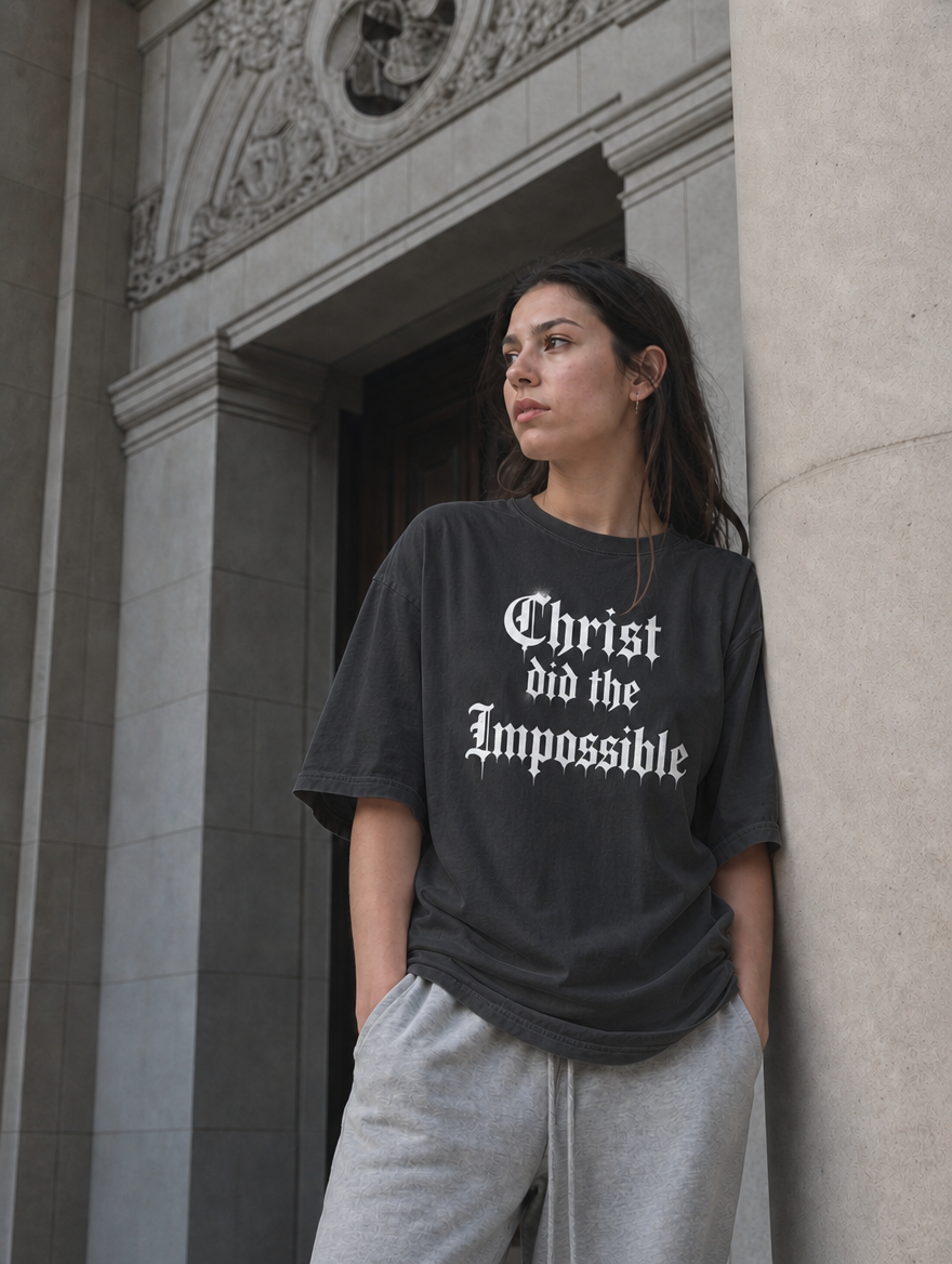 Christ Did The Impossible Heavyweight Drop-Shoulder Tee